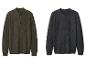 Twee herentruien: een olijfgroene met rits en een donkergrijze met ronde hals.