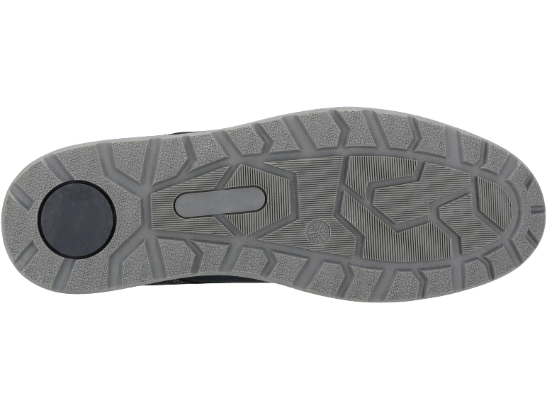 Grijze schoenzool met antislip profiel en maatdetails.