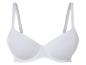 Een witte bh met gladde cups en brede bandjes.
