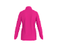 Achteraanzicht van een fuchsia top met lange mouwen en hoge kraag.