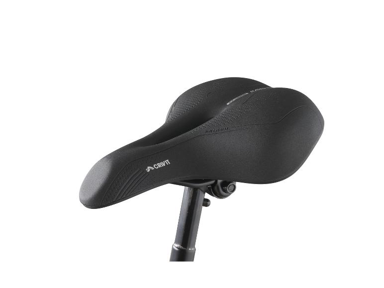 Een zwart zadel van Crivit voor een fiets.