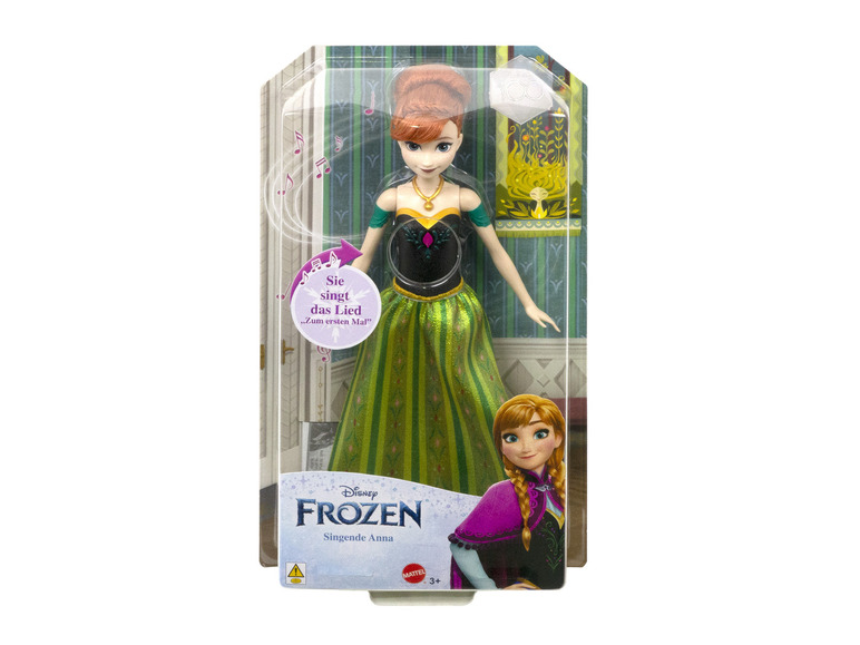 Een zangende Anna Frozen pop van Mattel.