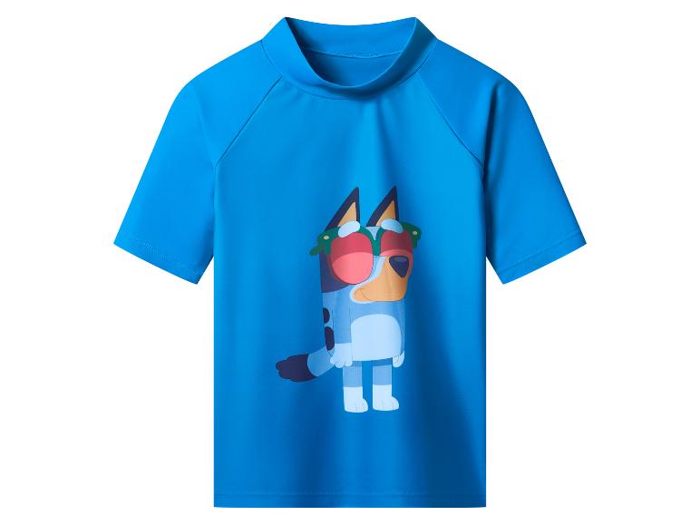 Blauw kinder T-shirt met korte mouwen en een hondenprint met zonnebril.