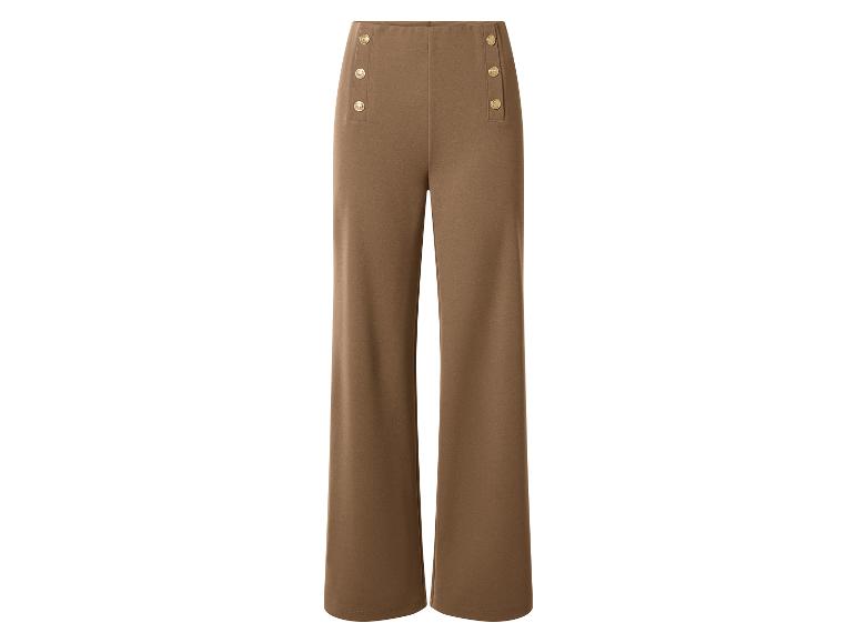 Bruine wijde broek met hoge taille en gouden knopen.