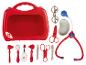 Doktersset met een rode koffer en een stethoscoop.