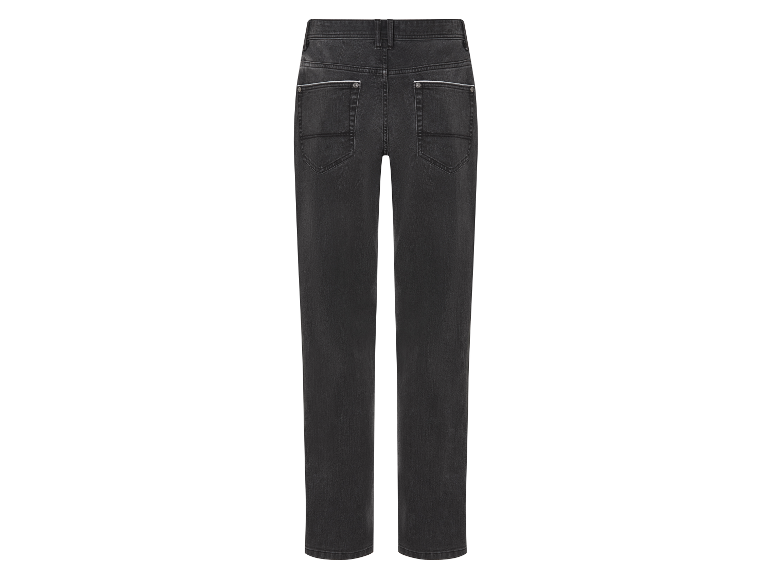 Donkergrijze jeans, van achteren gezien.