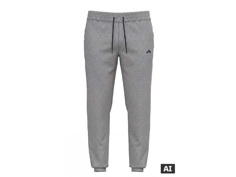 Grijze heren joggingbroek met zwart trekkoord en logo op de dij.