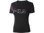 Zwart T-shirt met korte mouwen en wit logo met rood detail.