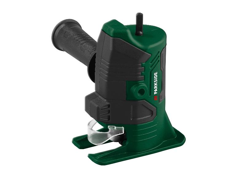 Een groene Parkside decoupeerzaag met een zwarte handgreep.