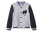 Grijs en donkerblauw bomberjack voor kinderen met PP-logo.