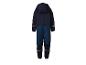 Blauwe kinderoverall met capuchon en reflecterende details, achteraanzicht