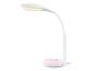 Witte LED bureaulamp met roze voet; aanpasbare verlichting.