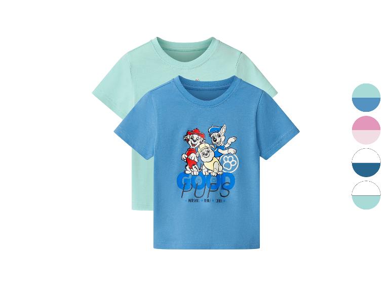 Twee kinder-T-shirts: één mintgroen en één blauw met een puppy-opdruk.