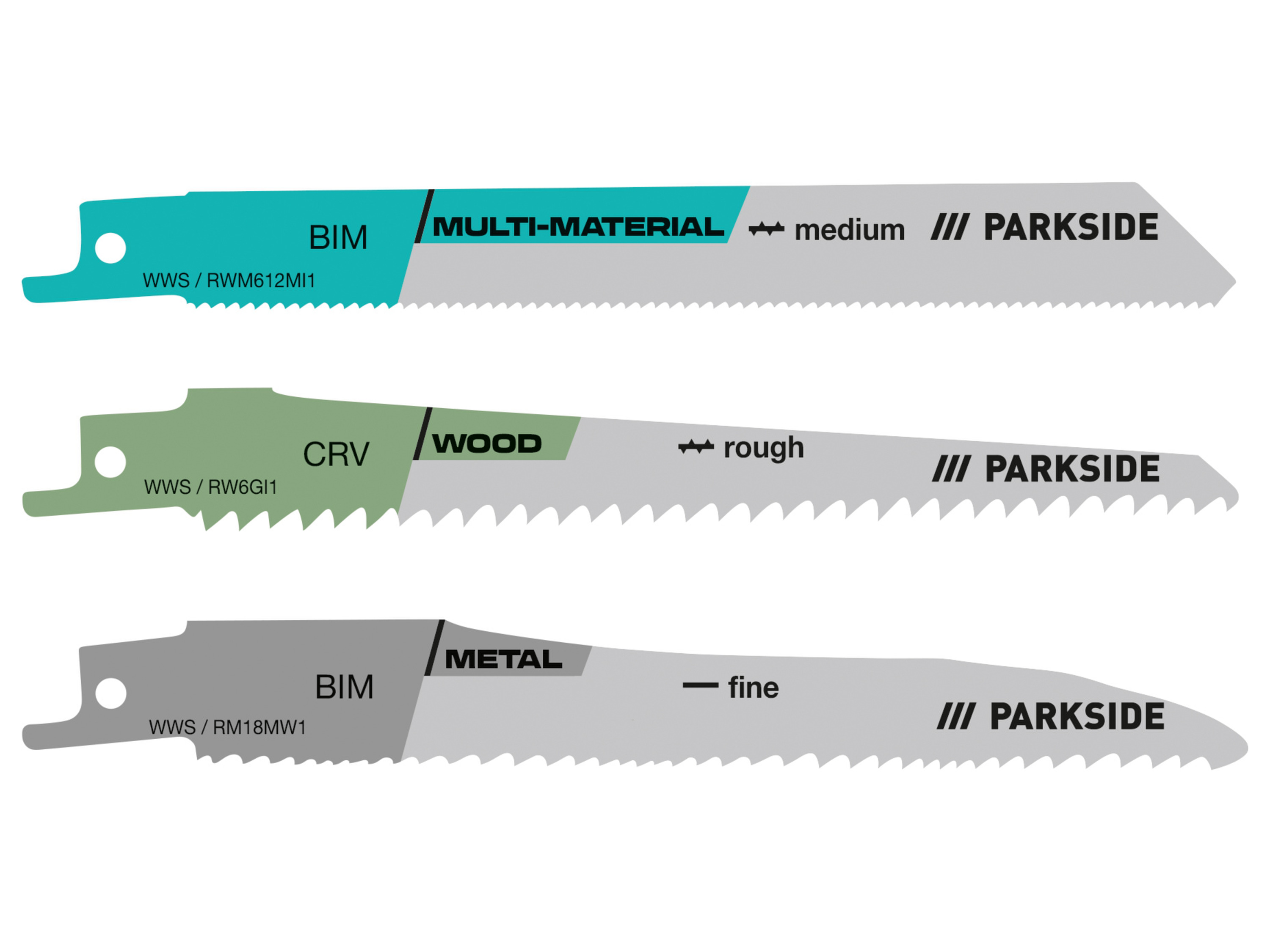 PARKSIDE Reciprozaagbladen 3-delig - hout, metaal of kunststof (Universeel 3 stuks)