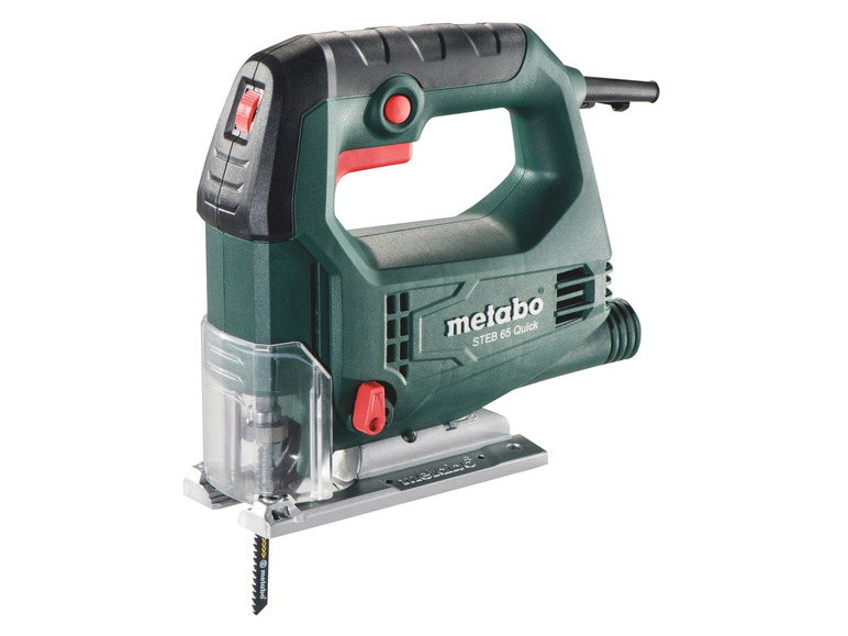 Een groene Metabo STEB 65 Quick decoupeerzaag.