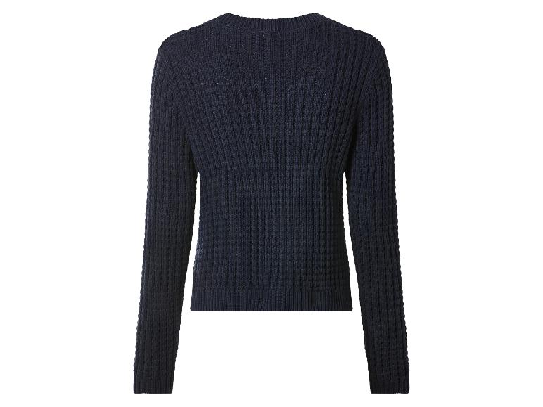Donkerblauwe geribbelde gebreide trui, achterkant