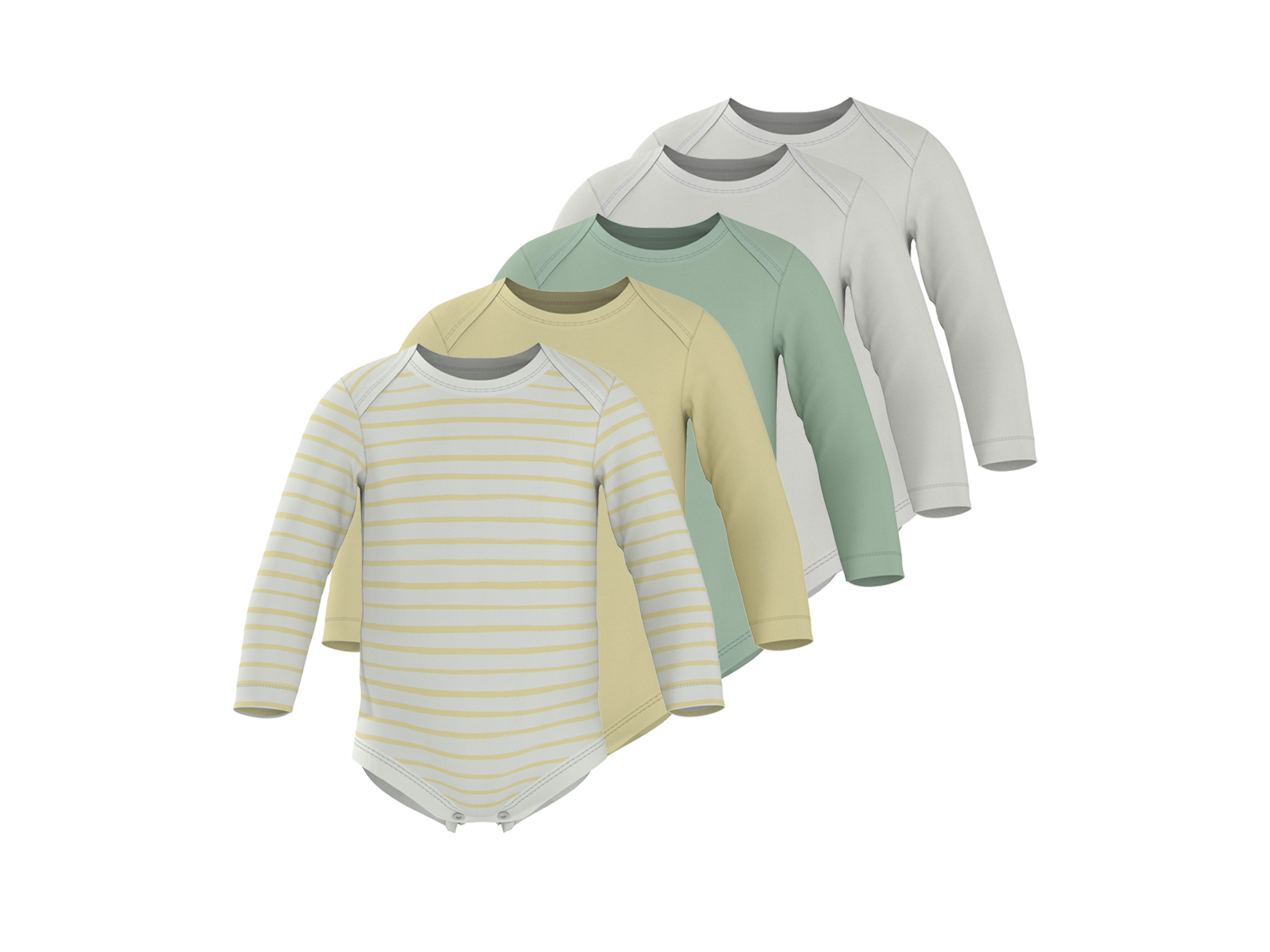 LUPILU Set van 5 baby rompers (wit/groen/geel, 62-68)