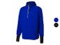 Blauwe heren anorak jas met zwarte manchetten en een halve rits.