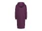 Een paarse oversized hoodiejurk met capuchon.