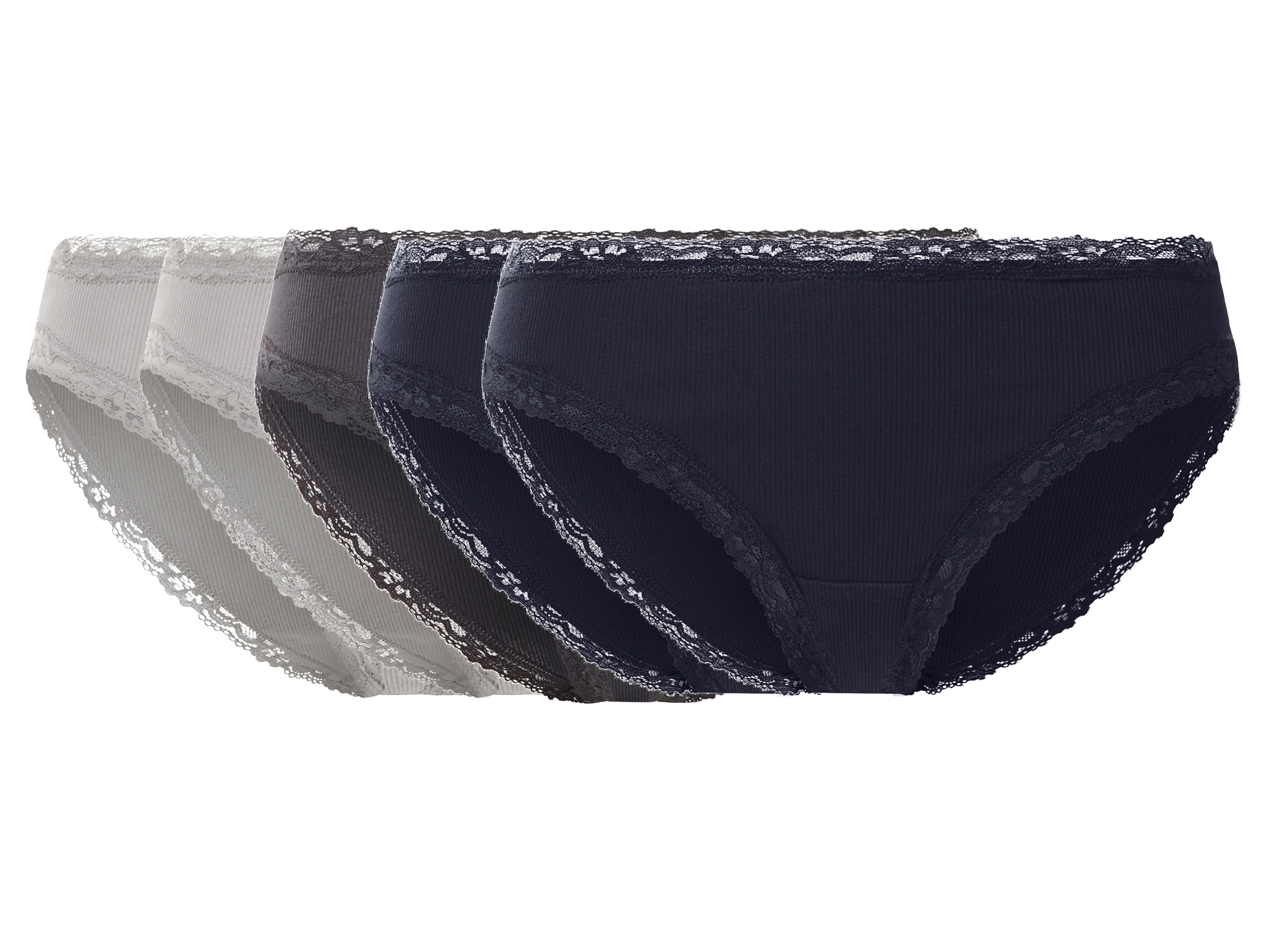esmara Set van 5 geribde dames onderbroeken (Donkerblauw/grijs, XS (32/34))