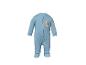 Blauwe baby slaappak met rits en een slapende teddybeer op een maan.