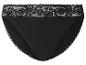 Zwarte dames slip met kanten details aan de taille en langs de beenopeningen.