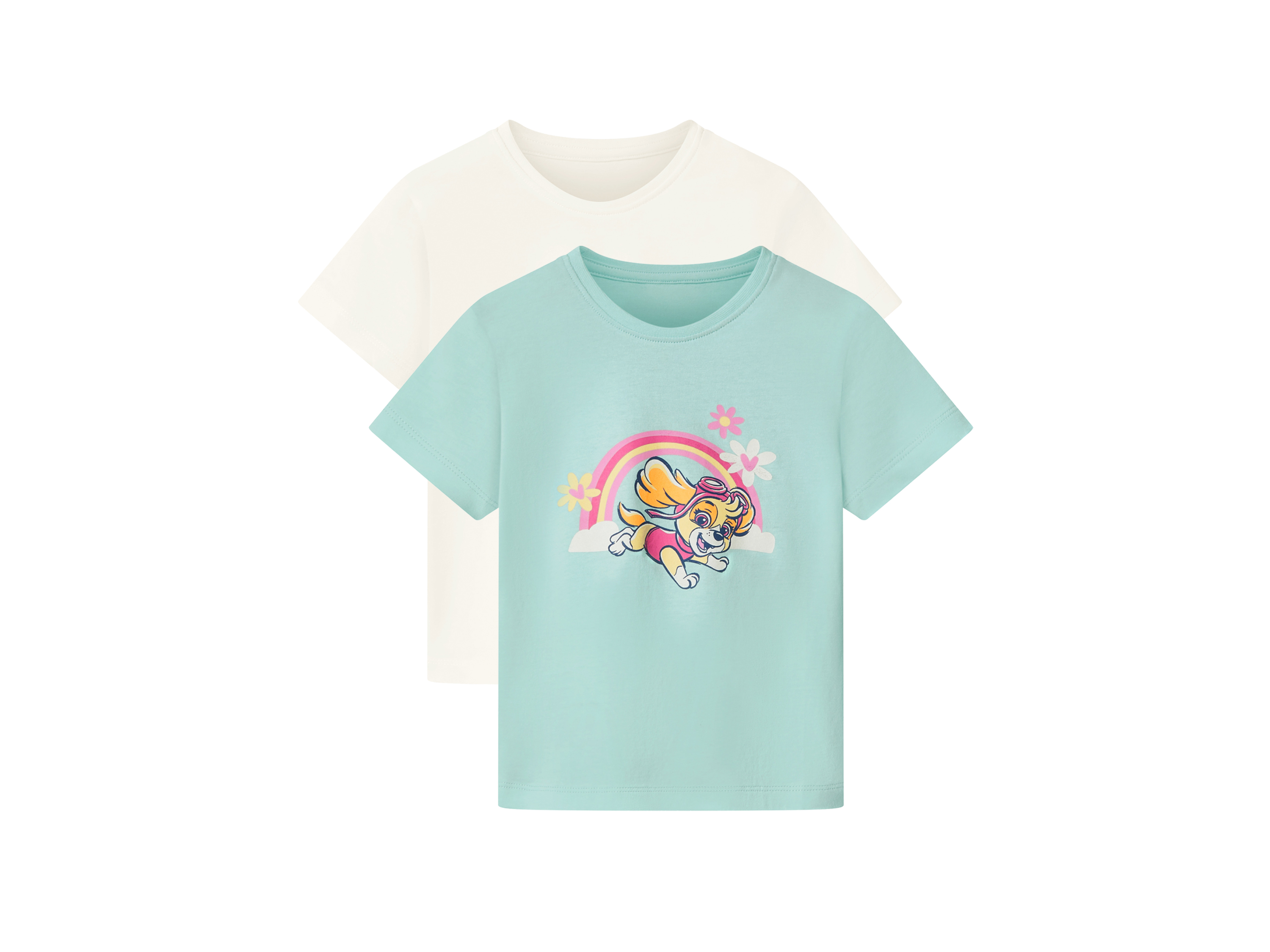 Set van 2 kinder T-shirts Paw Patrol (Wit/mint, 98/104)