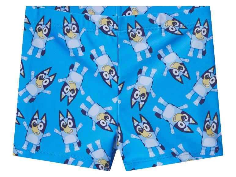 Blauwe kinderzwemshort met cartoonfigurenprint