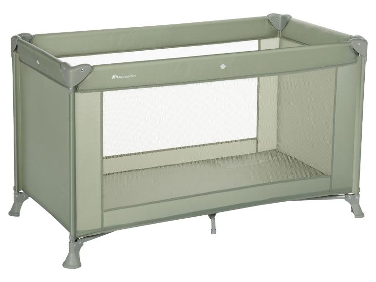 Groene Baby-Confort reiswieg, opvouwbaar en draagbaar.