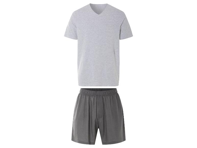 Pyjama set: grijs V-hals shirt en donkergrijze shorts.