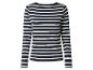 Donkerblauw en wit gestreept T-shirt met lange mouwen.