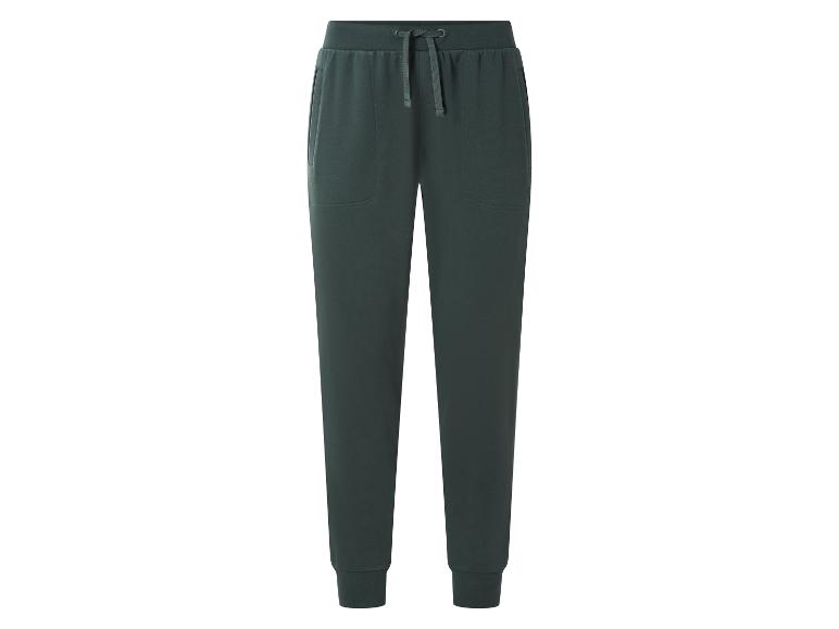 Donkergroene joggingbroek met trekkoord in de taille en elastische boorden.