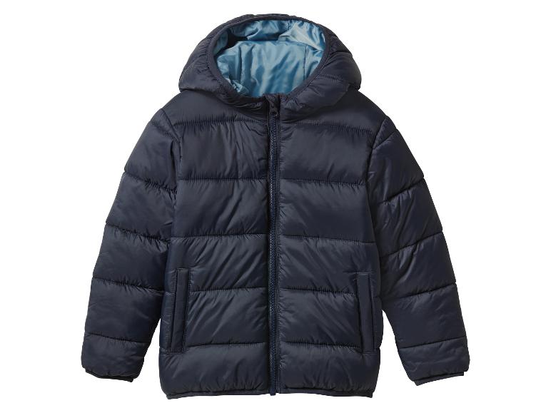 Donkerblauwe winterjas voor meisjes met capuchon.