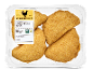 Verpakking met vier gepaneerde kaasschnitzels van scharrelkip.