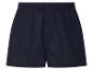 Donkerblauwe herenboxershort met elastische tailleband en knoopsluiting.