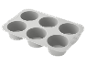 Grijze siliconen muffinvorm met zes holtes