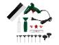 Deukreparatieset met lijmpistool, lijmsticks, schraper en diverse opzetstukken.