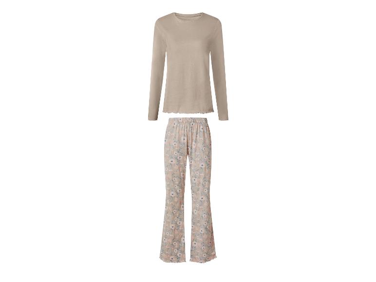 Beige pyjama met shirt met lange mouwen en bloemenbroek