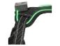 Zwart hondentuig met groene verlichting en reflecterende details.