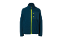 Donkerblauwe fleecejas voor heren met felgele rits en borstzak.