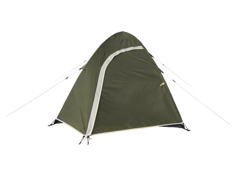 Groene koepeltent met witte details en scheerlijnen.