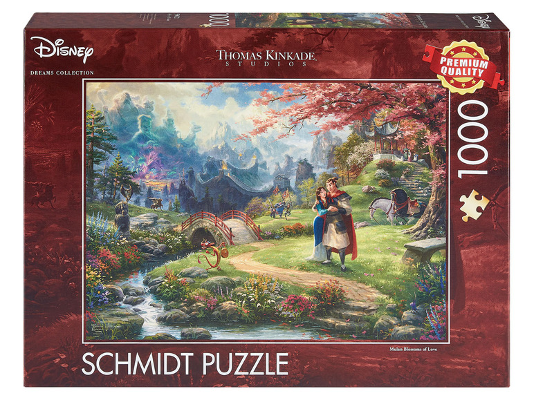 Een 1000-delige puzzel van Schmidt met een Disney-thema van Mulan met Thomas Kinkade.
