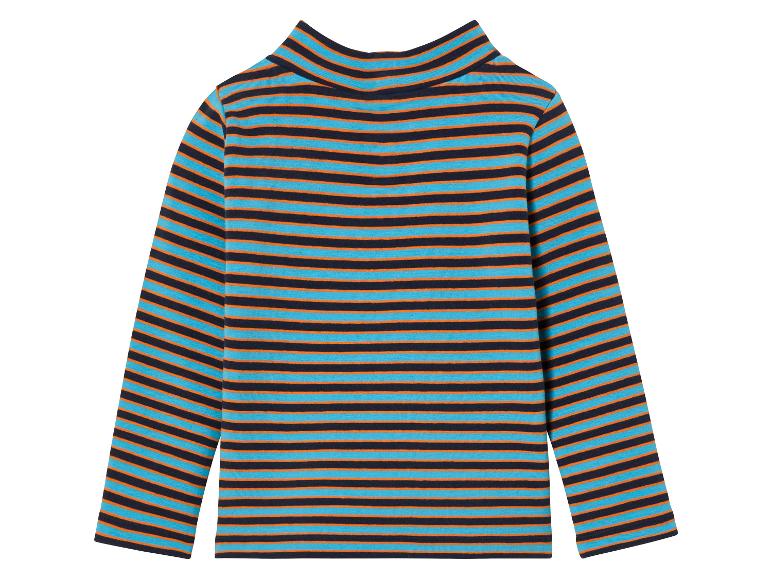 Een gestreept longsleeve shirt in blauw, oranje en zwart.