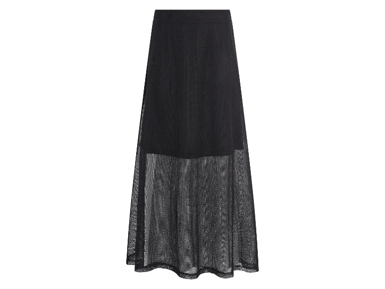 Lange zwarte mesh rok met voering.