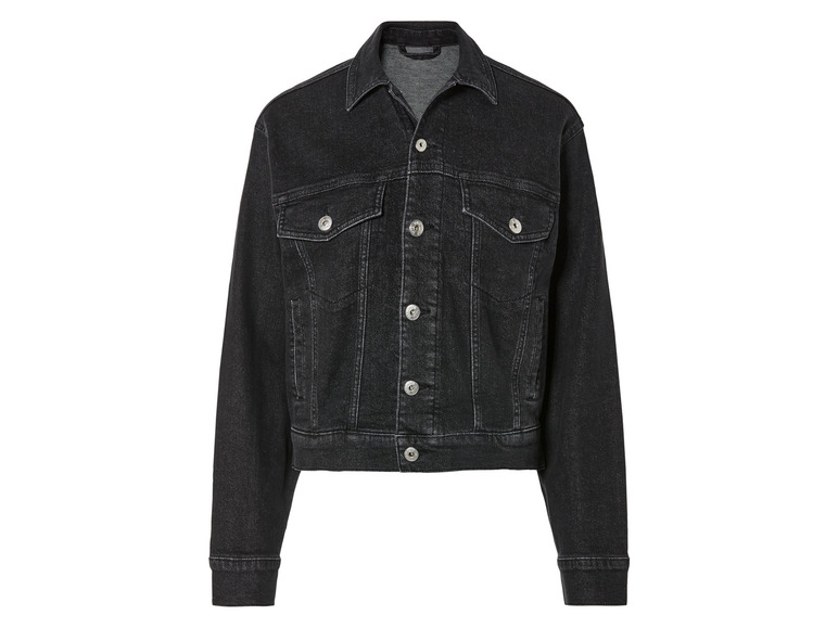 Een zwart denim jack met knopen