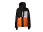 Zwart, oranje en wit ski-jack voor heren met capuchon en zakken.