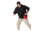 Man in zwarte hoodie en beige broek met een rode 12 kg Crivit kettlebell.