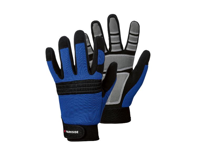 Parkside werkhandschoenen in blauw en grijs.