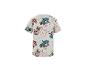 Wit T-shirt met patroon van stripfiguren en gekleurde schilden
