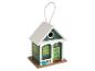 Decoratief vogelhuisje in de vorm van een groen huis met nummer 23 en welkomstdetails.